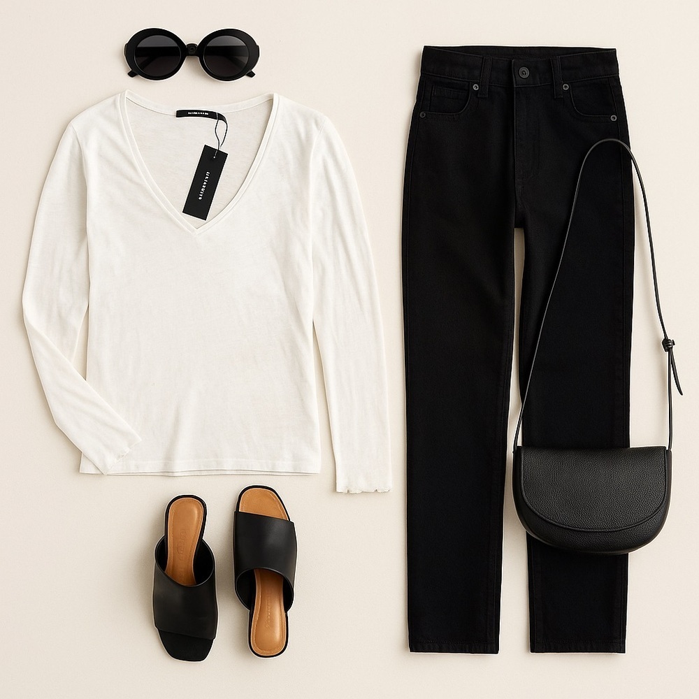 NWT Vero Moda White Long Sleeve V-Neck Tee Lettuce edge sleeves Size XL
